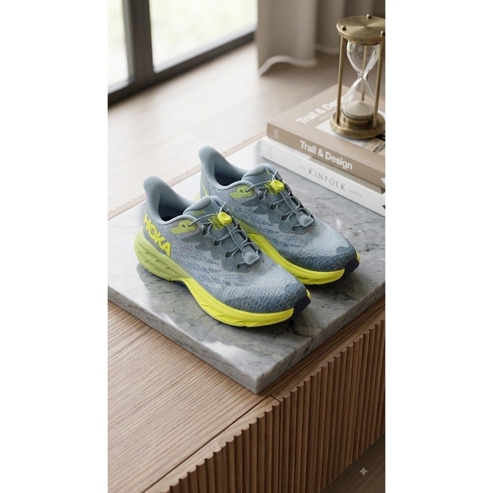 Hoka One One Speedgoat 5 Shoes Mens 5 MD Stone Blue Citron Trail Running Vibram